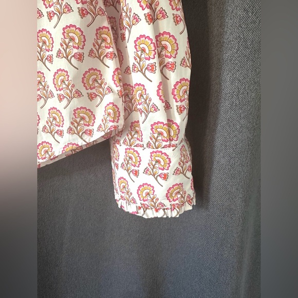 Boden Phoebe Cotton Shirt Peach Floral Flower US 12 Preppy Office Classic Ruffle - Picture 3 of 8